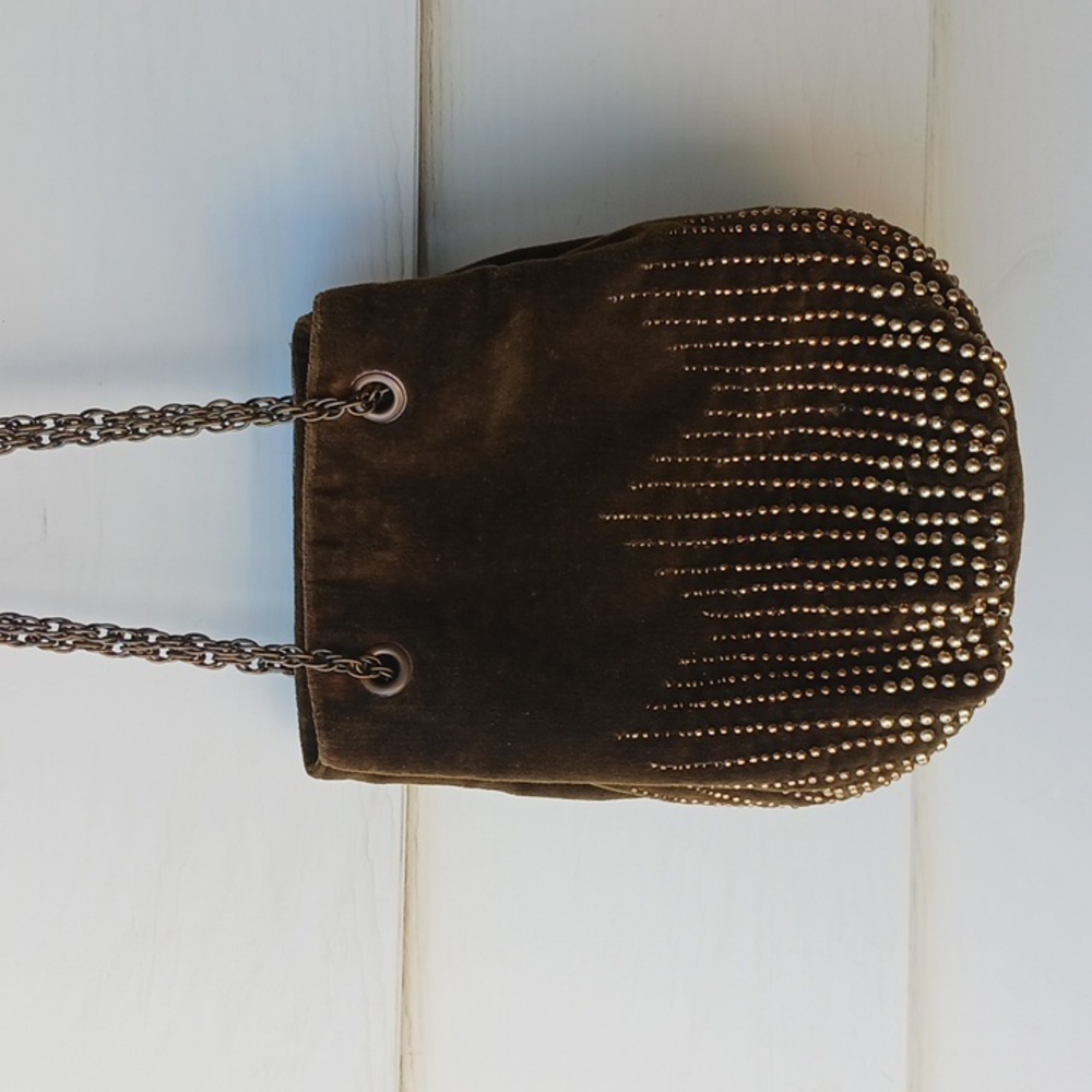 World market olive bucket bag chain handles pocket inside